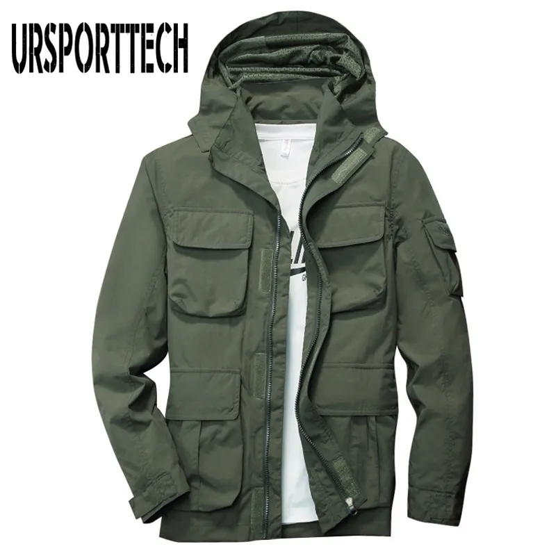 Spring Autumn Mens Jackets And Coats Fashion Casual Breathable Cargo Windbreaker Jacket Male Hooded Thin Coat Plus Size 210819