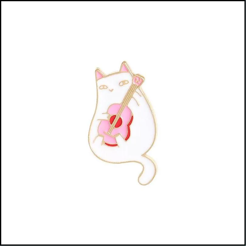 Cute Music Cat Animal Cartoon Enamel Brooches Pin for Women Girl Fashion Jewelry Metal Vintage Brooches Pins Badge Wholesale Gift