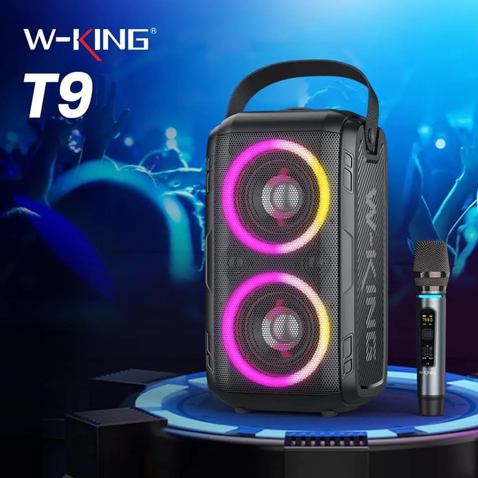 W-King T9 Karaoke Bluetooth Party Speaker 80W (100w pico) Alto-falante, sem fio TWS alto-falantes com tecnologia de bassup, luzes mistas LED luzes, cartão TF / USB Reprodução RGB Subwoofer