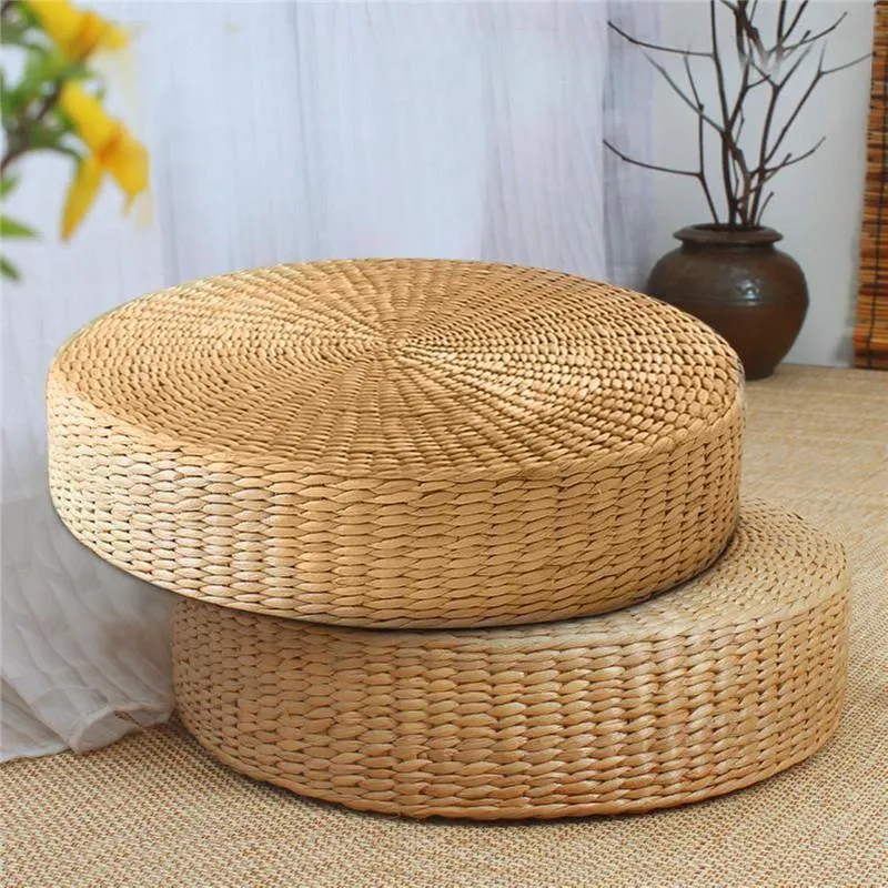 40x6cm Paglia Naturale Tessitura Rotonda Pouf Cuscino Tatami Cuscini da Pavimento Meditazione Tappetino Yoga Casa Camera da Letto Cuscino per Sedia/Cuscino Decorativo