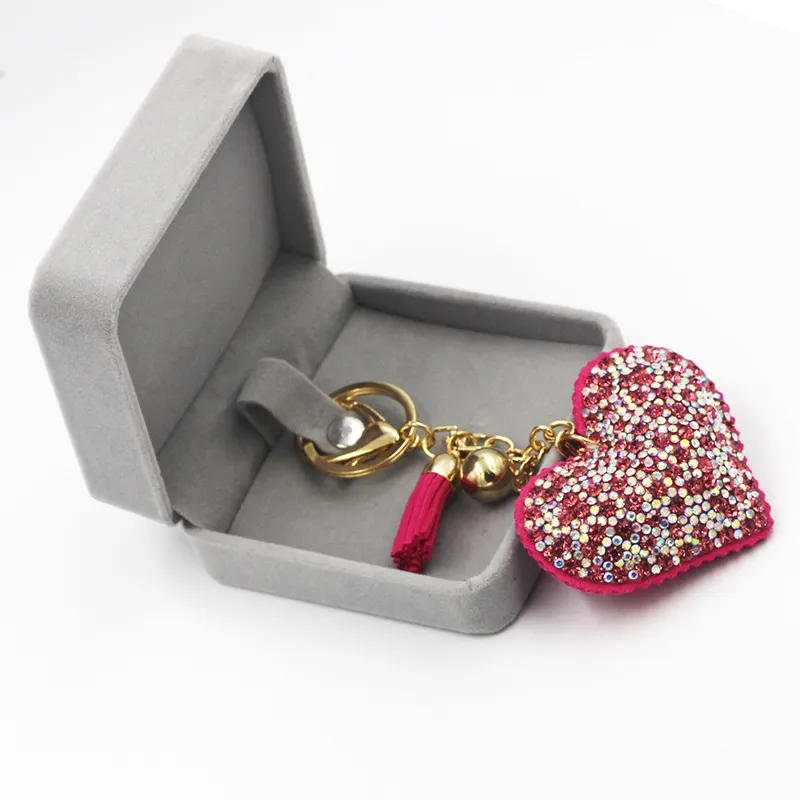 Gift Packaging Heart Keychain Rhinestone Women's Bags Key Ring Handmade Accrssories 541262056747 Keychains Pendants Charming Keyring Suspension Decoration