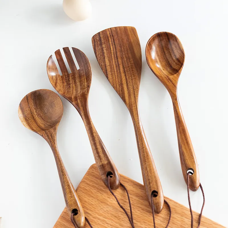 nouvel outil de cuisine ensemble ménage lumière en bois ustensiles de cuisine brun ustensiles de cuisine spatule pelle cuillère cuillères à soupe passoire en gros DH8557