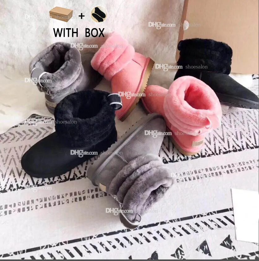 2022 com caixa Designer botas femininas australianas australianas masculinas inverno clássico neve inverno pele quente peludo bota de cetim botas de tornozelo couro sapatos ao ar livre meninas