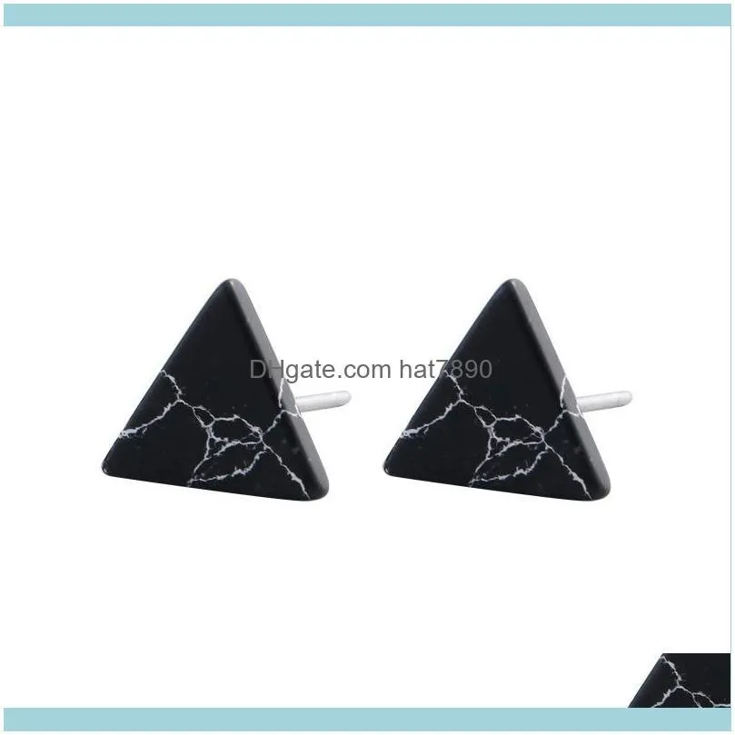 S925 Tremella nail Korean fashion size round triangle marble Earrings temperament popular exquisite jewelry women