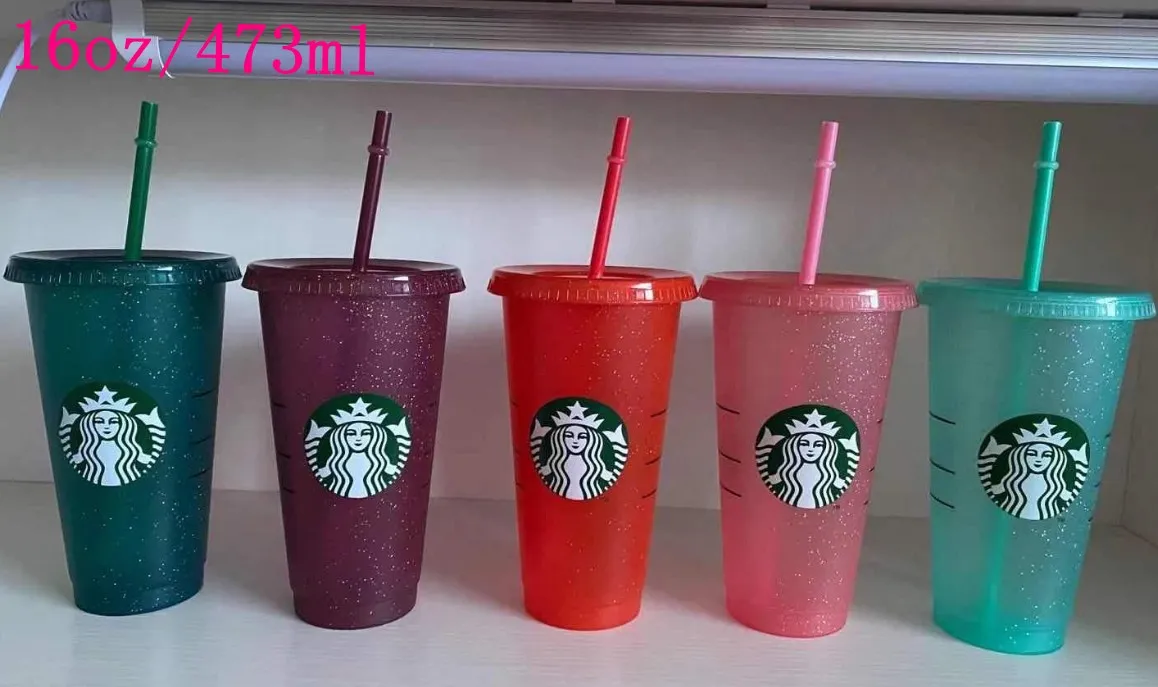 Starbucks Mermaid 여신 24oz / 710ml 텀블러 냉간 변화 짚 꿈 휴대용 재사용 가능한 환경 플라스틱 반짝이 색상 변화 플래시 컵 무료 DHL