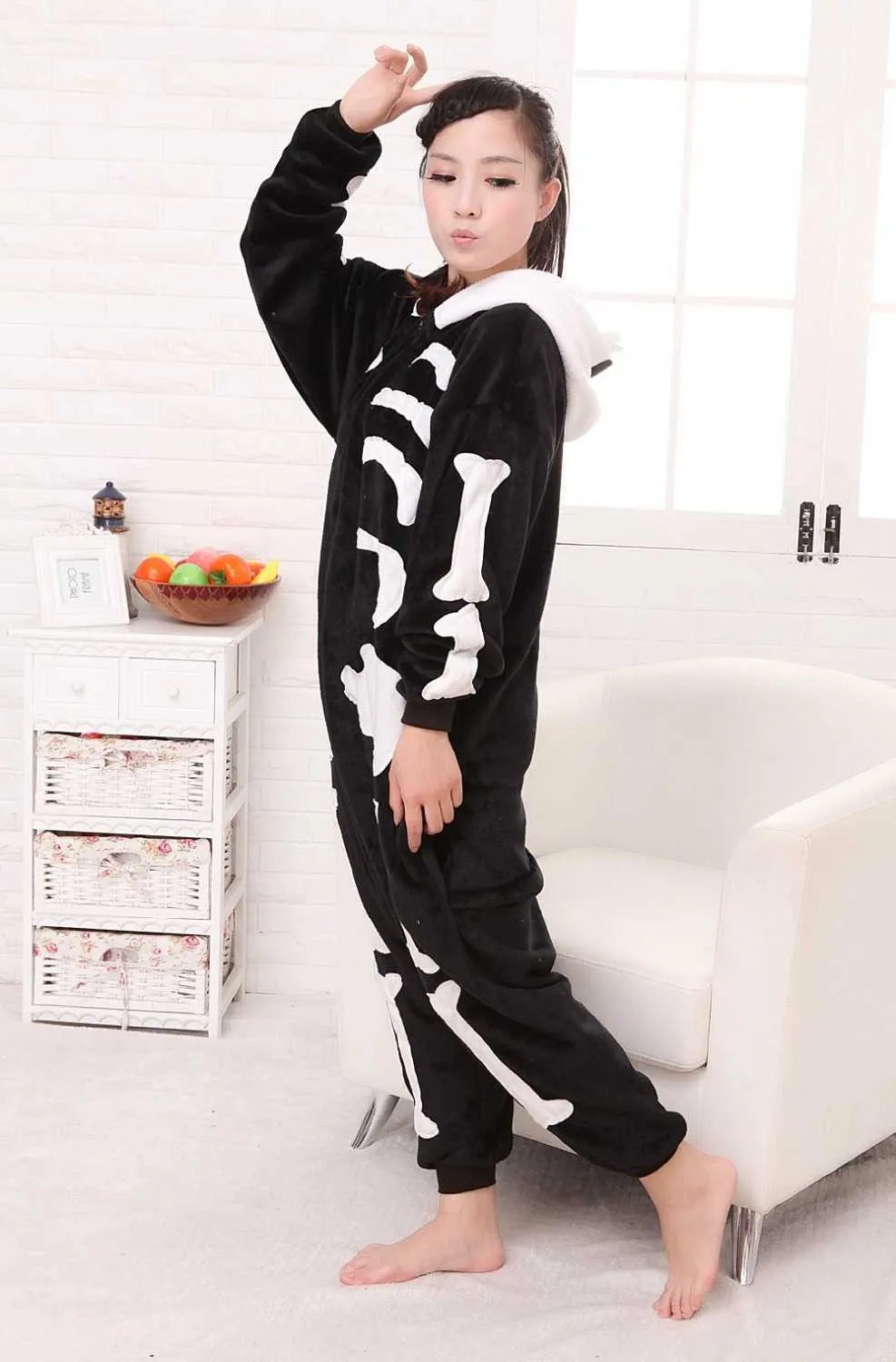 Koszmar przed Boże Narodzenie Unisex Dorosłych Anime Cosplay Costume Onesie Szkielet Czaszka Halloween Piżama Homewear Y0913