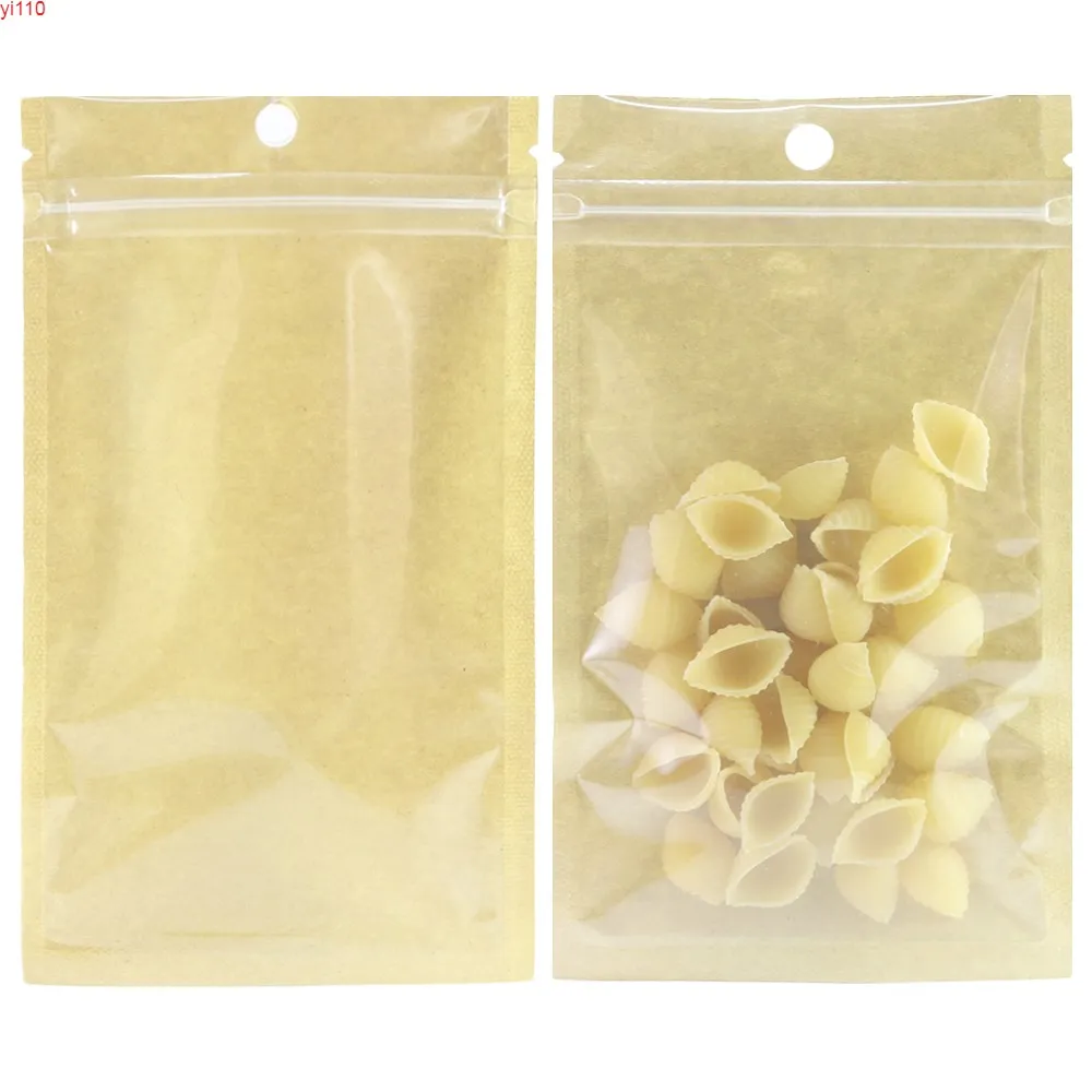 Bolsas de plástico Kraft a prueba de olores, 100 unidades, bolsas Ziplock frontales transparentes, papel de embalaje de alimentos reutilizable, organizador de cocina, bolsas de productos