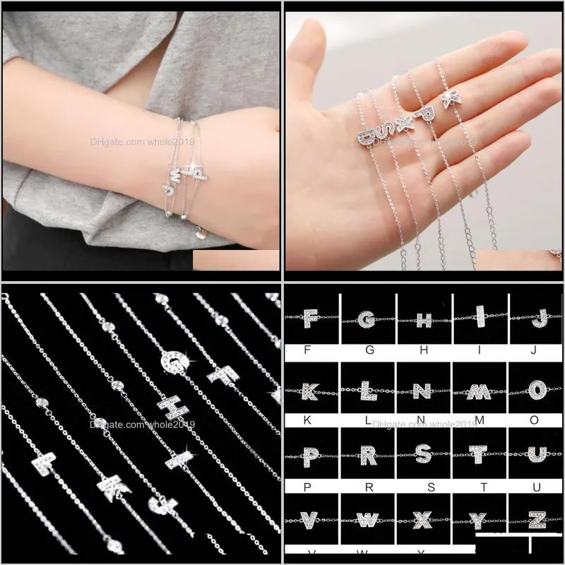 tiny trendy cubic zirconia crystal initial letter bracelet quality cz paved a to z adjustable bracelets for women girls jewelry