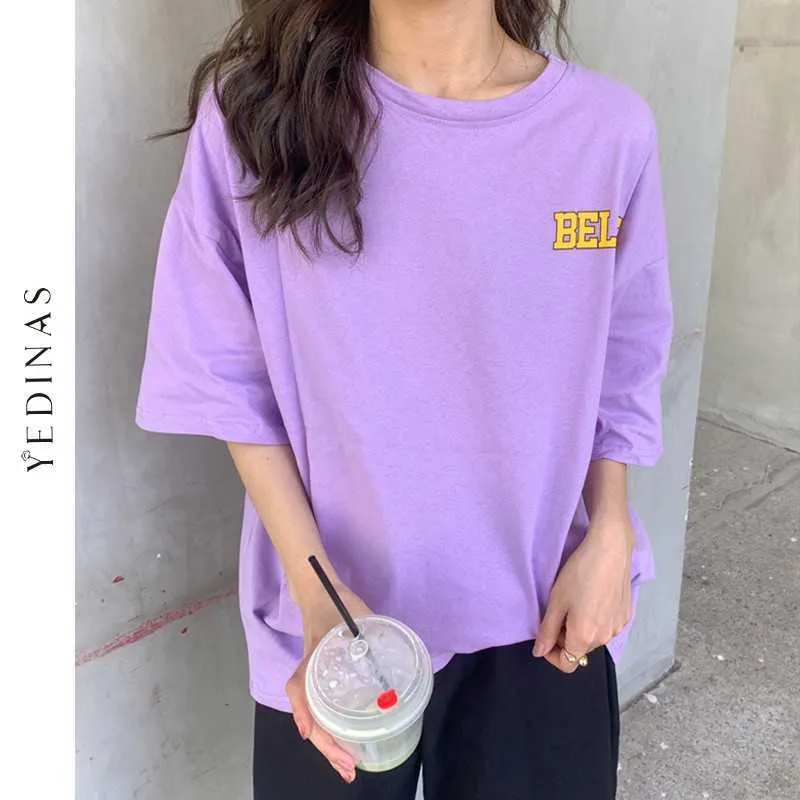 Yedinas Letter Print T Shirt Women Summer Sweet Tops E Girl Harajuku Korean Style T-shirts Aesthetic Y2k Top White Tee Shirts 210527