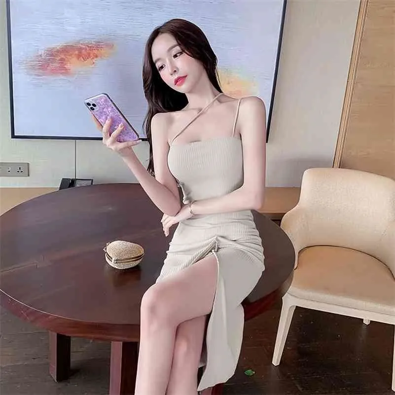 summer fashion tube top open split dress one-shoulder strapless slim woman 210416