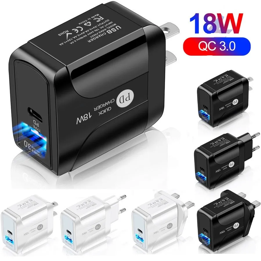 Caricabatterie tipo c PD da 18 W QC3.0 Adattatore caricabatterie da muro USB C EU US UK per IPhone 15 11 12 13 14 Htc Samsung Android phone