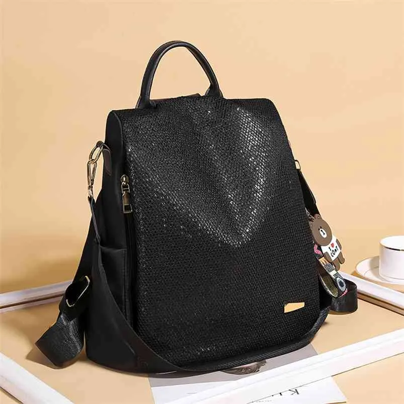 High capacity Women Oxford cloth Backpacks High Quality Sequin grid School For Teenage Girls Ladies Bagpack Travel Shoulder Bag 210922