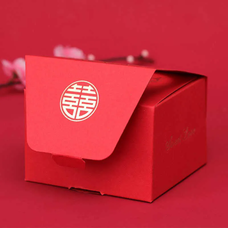 Chinese Asian Style Red Double Happiness Wedding Favors and gifts box package Bride & Groom party Candy 50pcs 210805289j