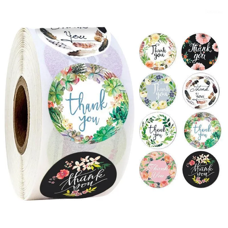 Wrap prezent 500 sztuk okrągłe etykiety Kraft Paper Pink DZIĘKUJĘ O LEATE DRAGEE CANDY Kwiat Box Cupcake Pudełka i naklejki ślubne