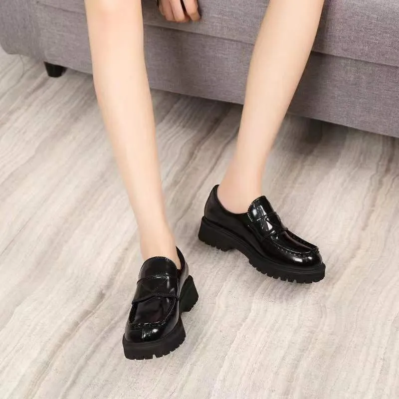 2022010401Y 40 BLACK PATENT LEATHER LOAFER PLATFORM shoes GENUINE LEATHER CALF SKIN MUST HAVE CASUAL WORK SCHOOL