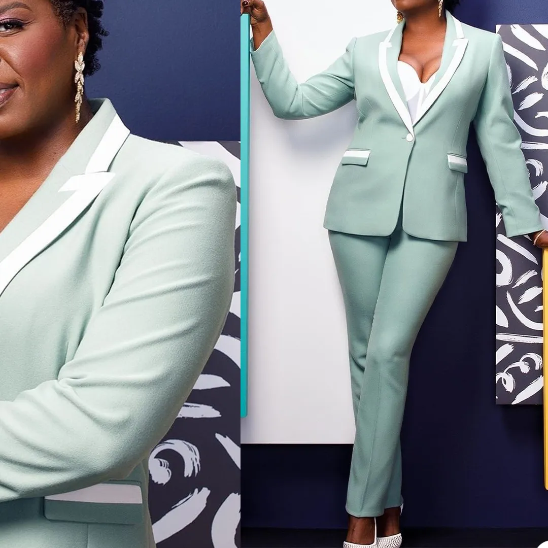 Summer Mint Green Women Suits Plus Size Office Lady One Button Pants Suit Prom Party Wedding (Jacket+Pants)