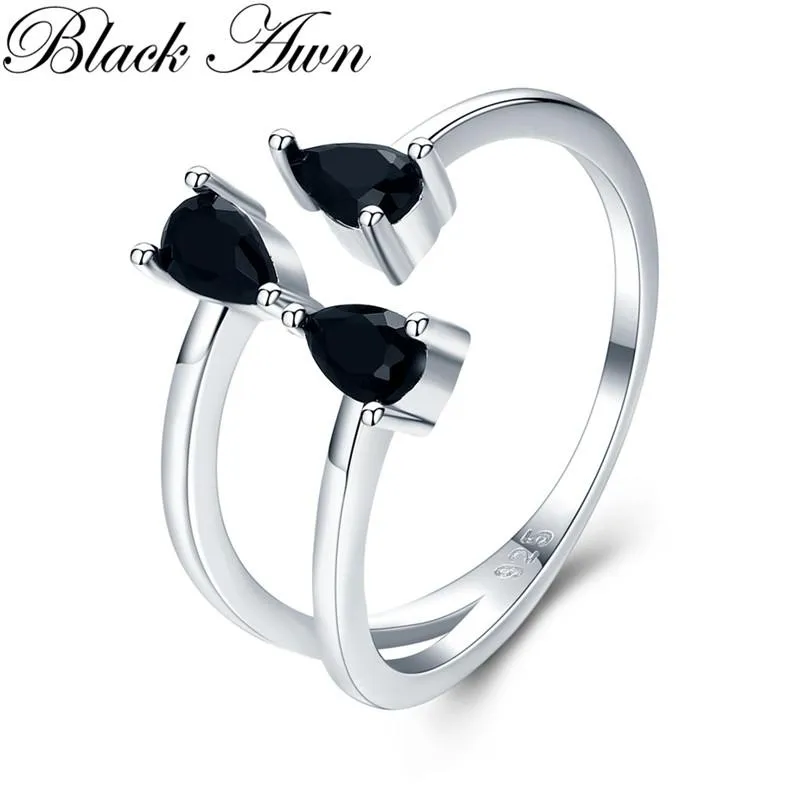 Cluster Rings Trendy 1.8g 925 Sterling Silver Fine Jewelry Engagement Black Spinel Open for Women G031