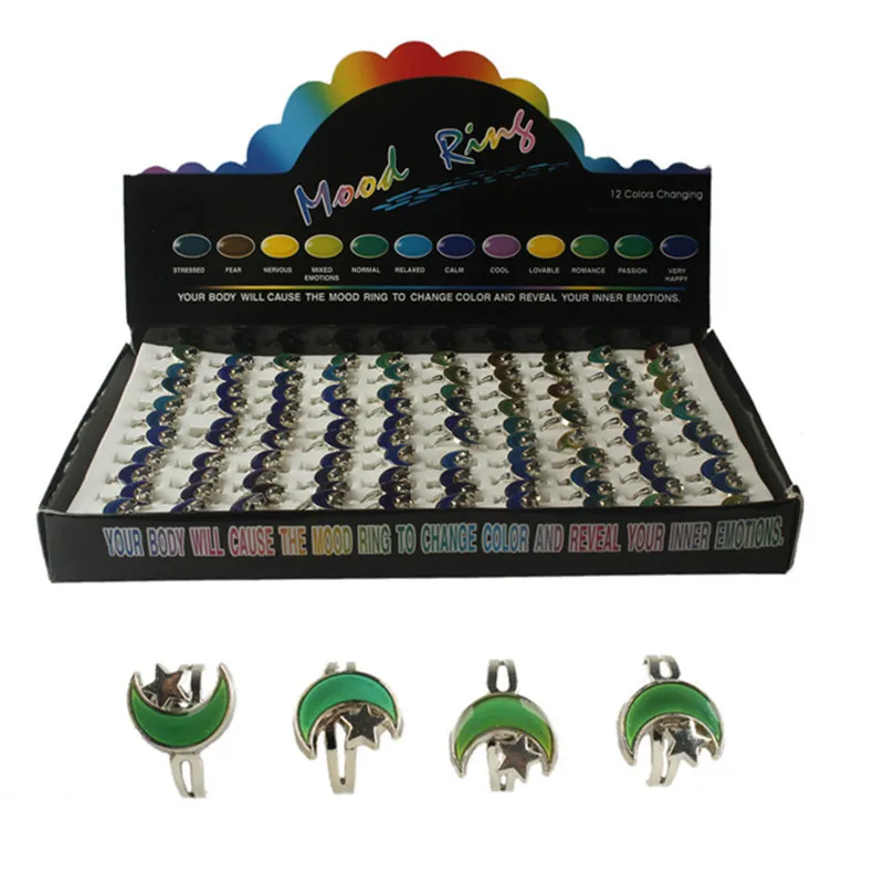 Magic 12 Kleuren Verander Moon Star Temperatuur Controle Mood Ring Kids Gift Sieraden voor Groothandel