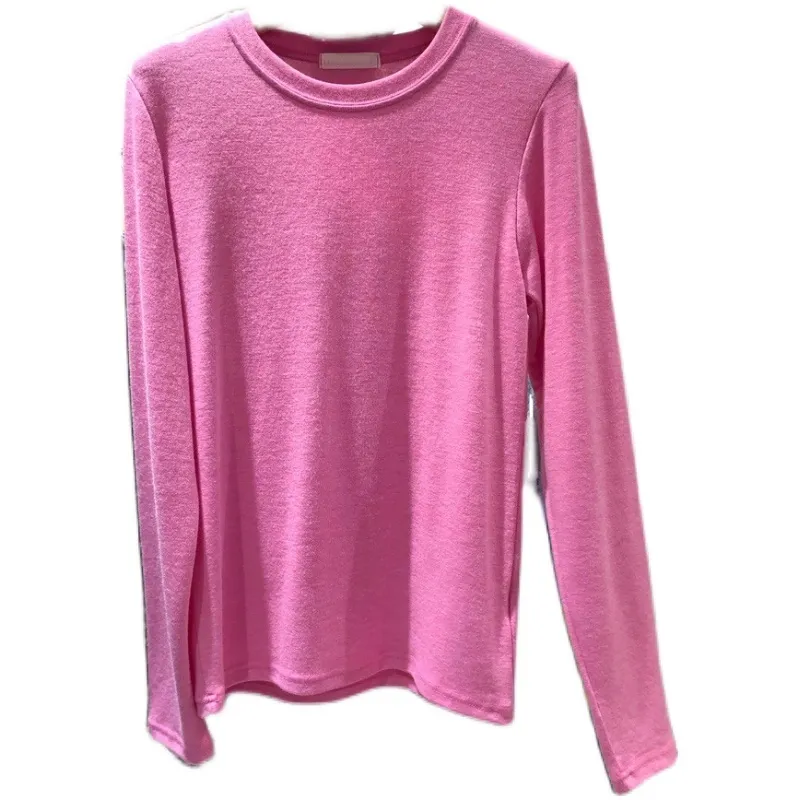 Simple Loose Solid Long Sleeve Woman Tshirts Soft Emerizing O-Neck Mujer Tops Casual Comfortable All-match Femme T Shirt 210514