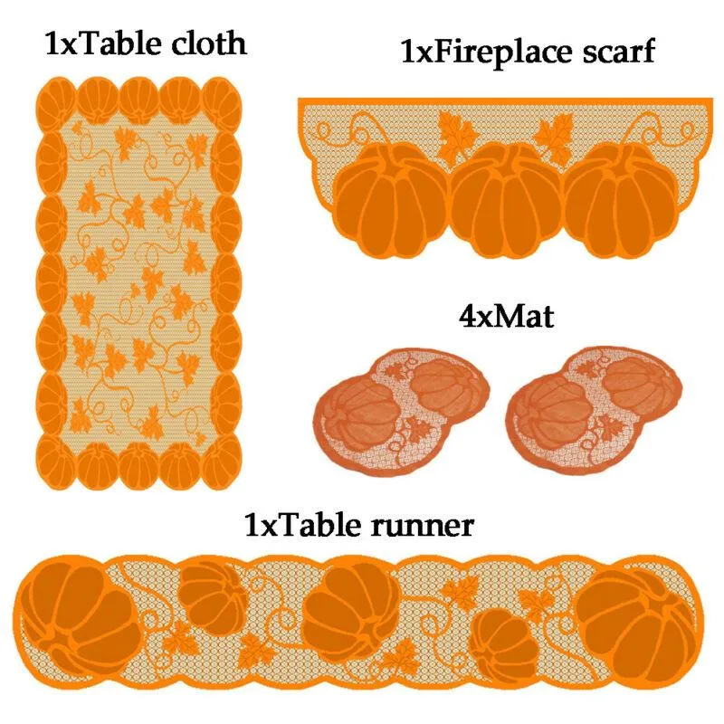 Tableau de table une variété Spécifications Runner en dentelle en dentelle classique Pumpkin Halloween Cover Thanksgiving Topper Set pour la décoration intérieure