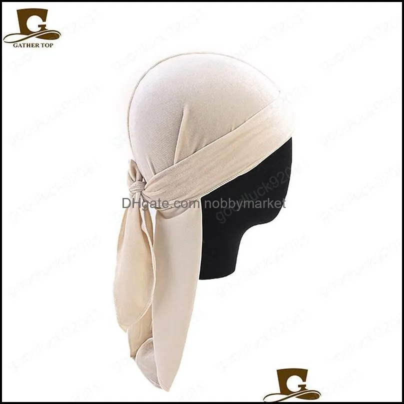 Men`s Velvet Durags Bandana Turban Hat Wigs Men Durag Riding Headwear Headband Pirate Hat Hair Accessories