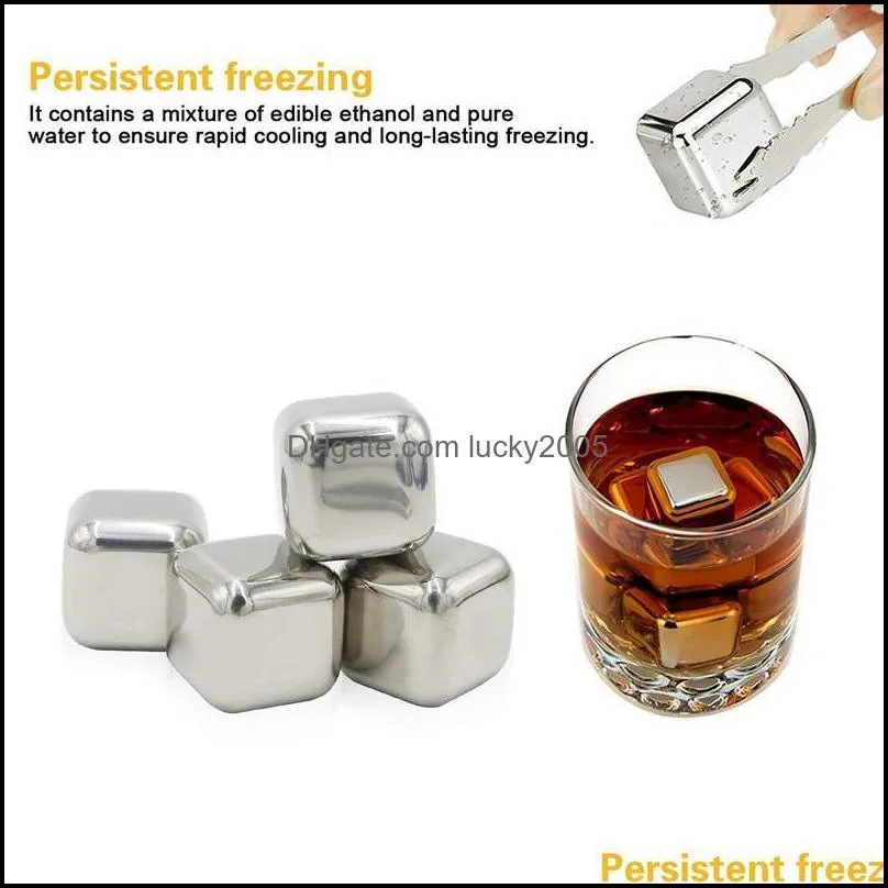 Stainless Steel Ice Cube buckets Coolers Reusable Chilling Stones for Whiskey Wine Keep Your Drink Longer Cold Metal Whiskeys Red