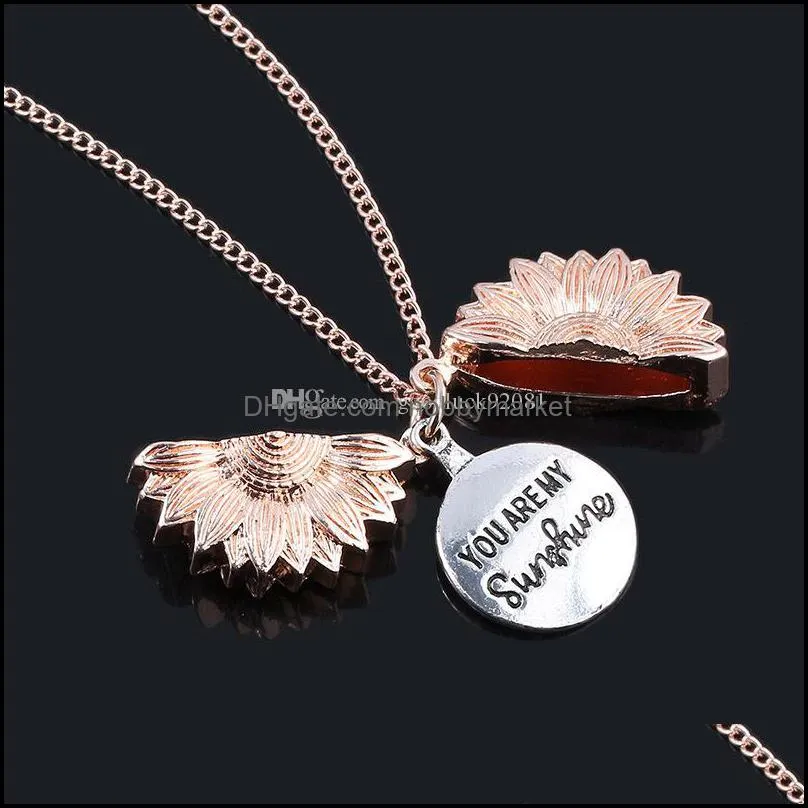 New Arrival You Are My Sunshine Necklace Alloy Open Locket Sunflower Necklaces Gold Pendant Can Open Long Chain Necklace Party Jewelry
