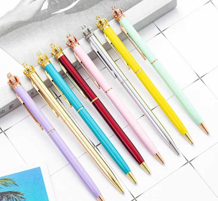 Creative Design 15 Kleur Crown Diamond Ballpoint Pen Metalen Roller Bal Pennen School Office Supplies Business Student Gift