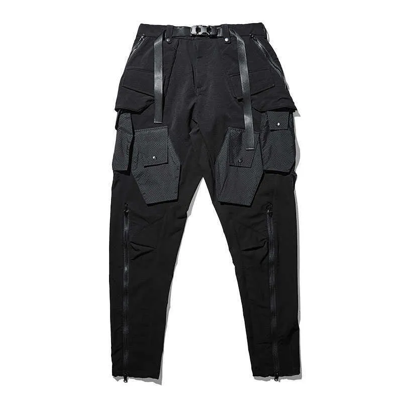 Allievo viaggio 20FW pantaloni funzionali più tasche bara 3d cerniere ykk techwear ninjawear darkwear goth streetwear X0723