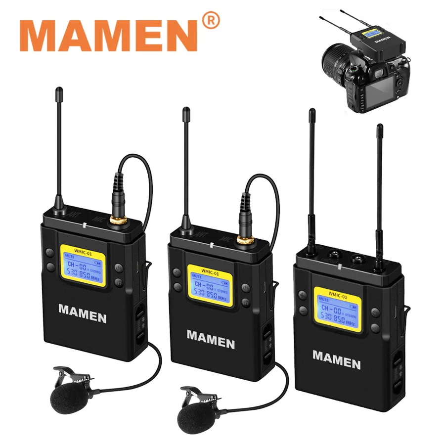 Mamen WMIC-01 Professionell UHF Trådlös mikrofon med mottagare 50 kanaler 60m Range Pickup SLR-kameror PHONES VLOG MIC