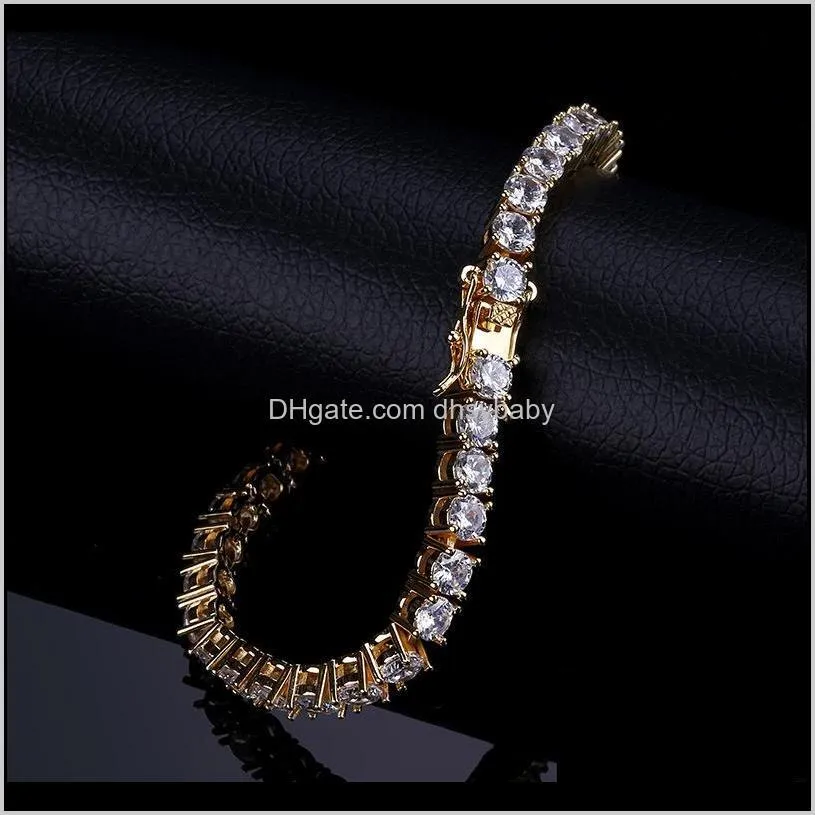 Designer Hip Hop Jewelry Men Diamond Tennis Bracelet Iced Out Bling Bangles Love Luxury Charm Bracelets Pour Hommes Gold S322v