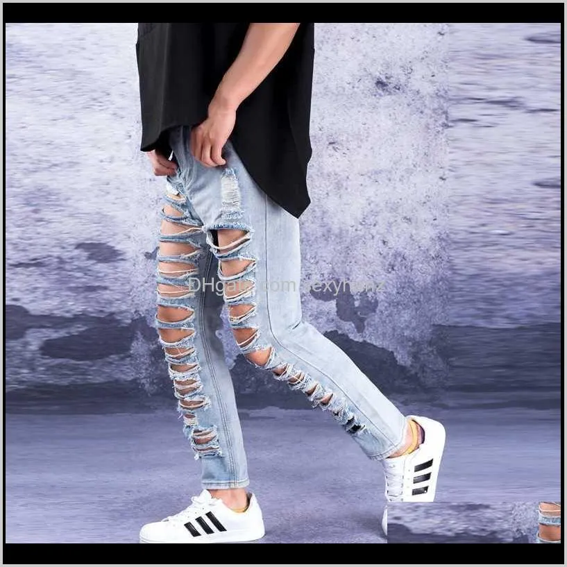 hole jeans men`s summer trend nine points pants tide brand big hole exaggerated super denim pants high street1