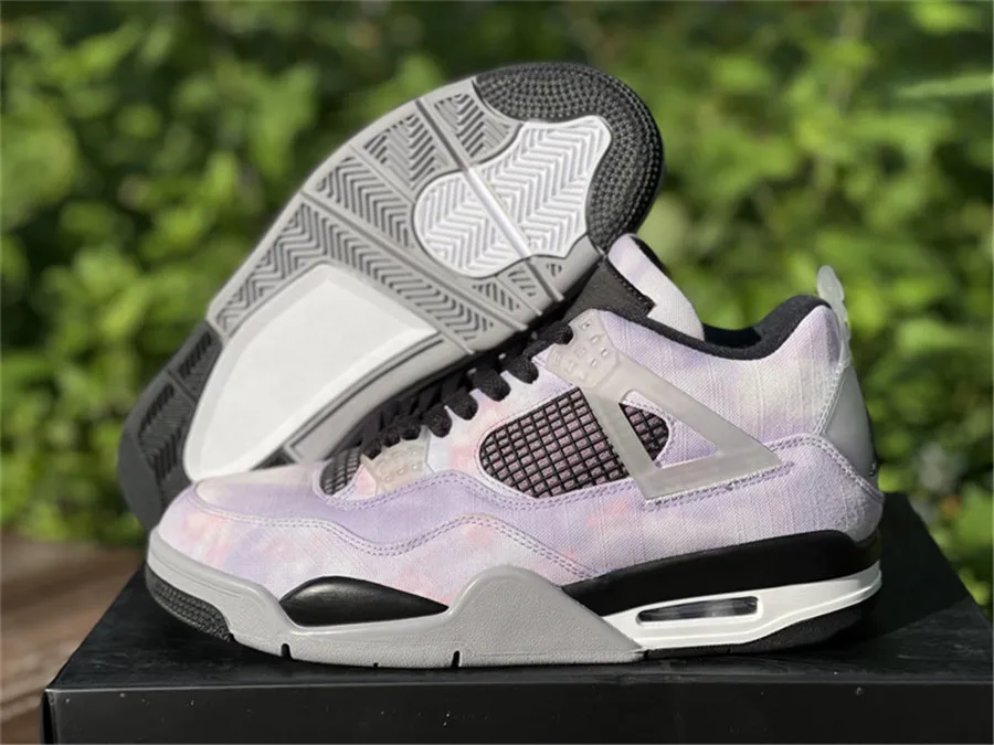 Authentic 4 Zen Master Shoes Men Tie Dye Amethyst Wave Bright Crimson Black Cement Grey 4S Outdoor Sneakers Sports With Original Box US7 13