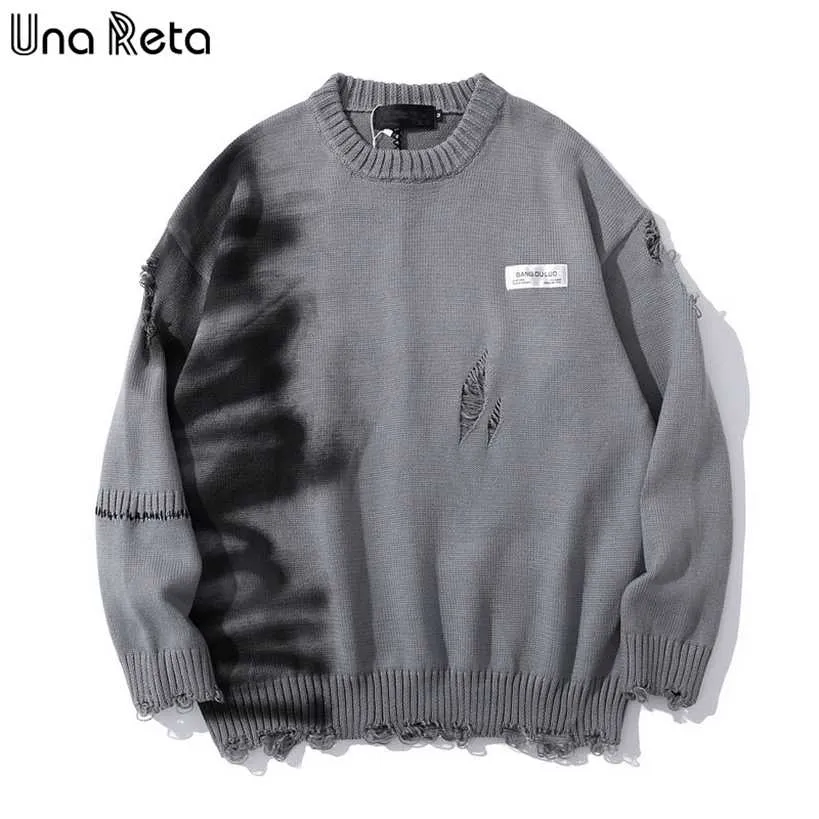 우나 레타 낙서 스웨터 남자 가을 스트리트웨어의 옷 힙합 풀오버 홀 대형 커플 220108