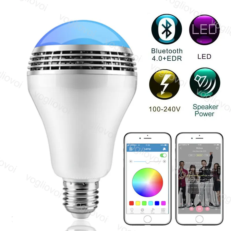 LED電球RGBワイヤレス4.0 Bluetoothオーディオスピーカー音楽プレーヤー調光パーティーライトアプリリモコンDHL