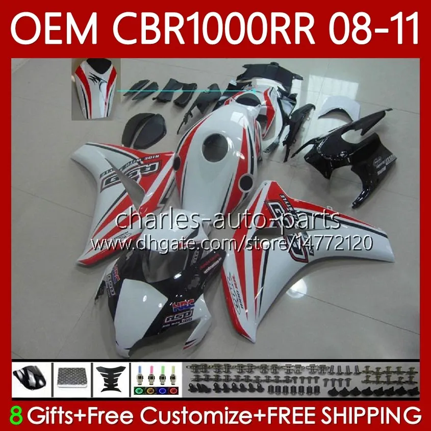 Honda Fairings CBR 1000 CBR1000ホワイトレッドRR CC 2008-11 60NO.177 CBR 08 09 10 11 CBR-1000 1000CC 2008 2009 2011インジェクションボディワーク