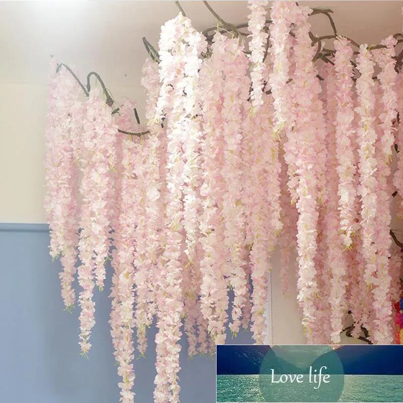 1 pieza de flores artificiales de ratán, flores de cerezo, flores de seda de vid para decoración de techo de boda, guirnalda falsa, decoración de fiesta DIY decorativa