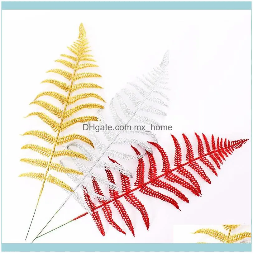 Christmas Tree Decoration Flower Grass Leaf Hollow Flash Grass Fake Flower Home Party Happy New Year Decoration Gold Silver 40cm
