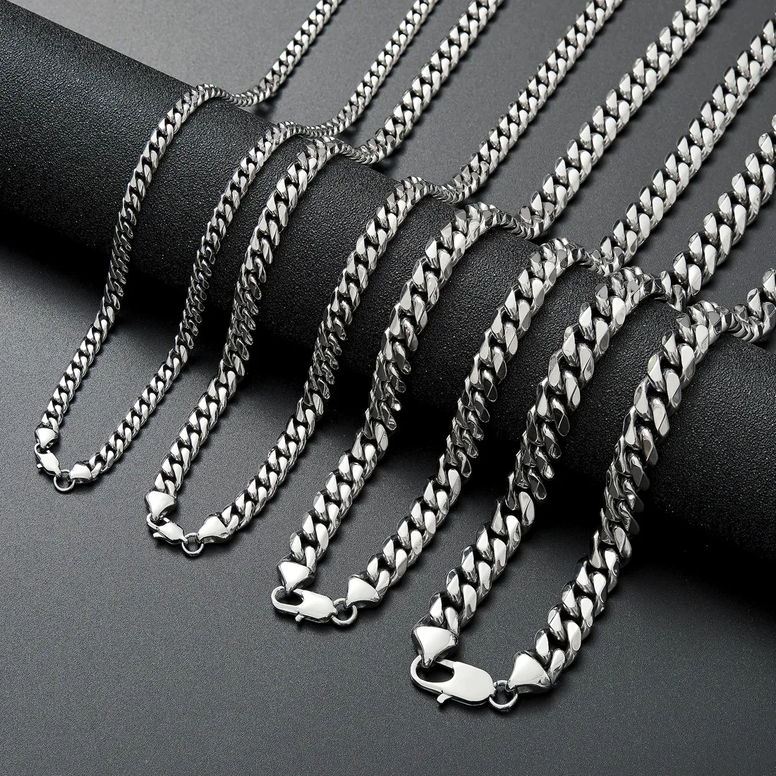 Stainless Steel Cuban Link Chain Necklace Silver Mens Necklaces Hip Hop Jewelry 6/8/10/12mm