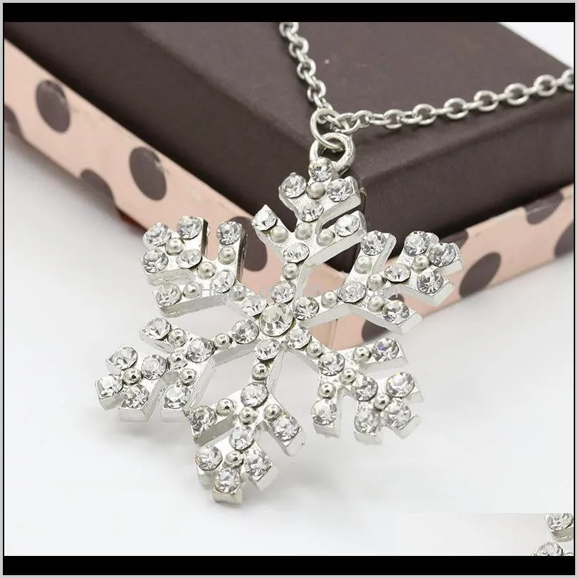 crystal snow shape snowflake pendant necklace top quality silver plated rhinestone necklaces long chain necklace jewelry for women