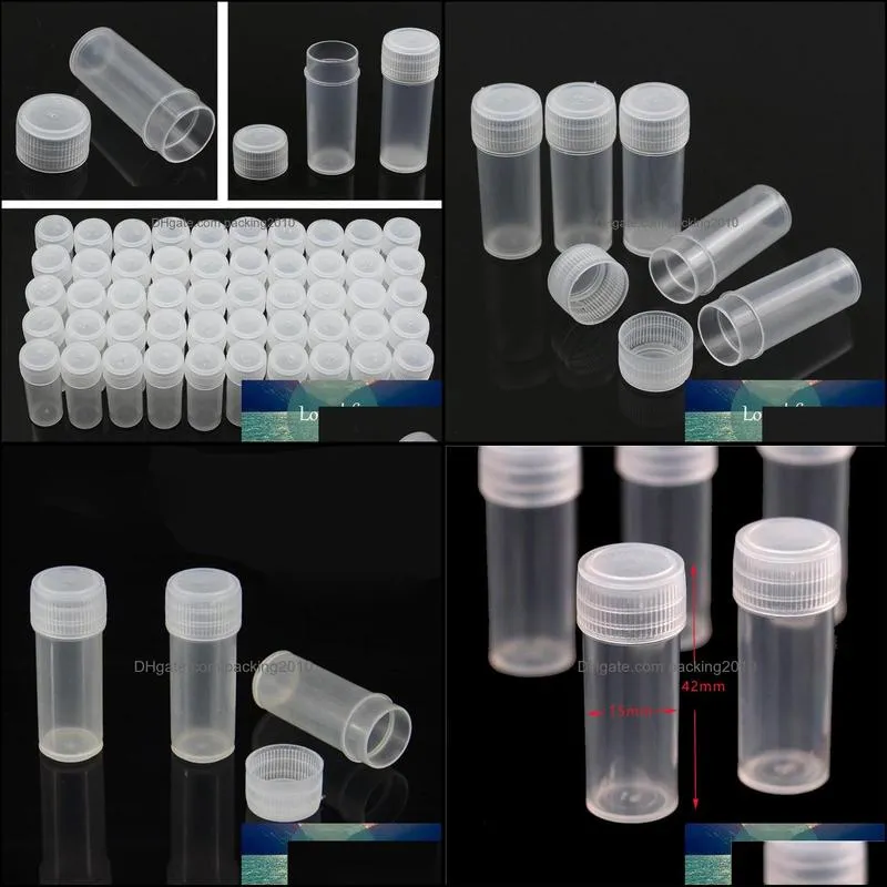 10Pcs/lot 5ml Plastic Sample Bottles Mini Clear Storage Vials Case Pill Capsule Storage Containers Jars Test Tube Pot for Lid