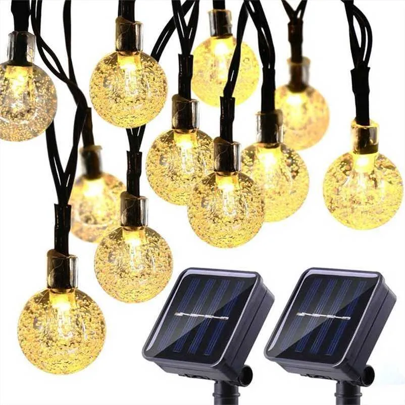 50 / 30LEDS 10M Crystal Ball Solar Light Outdoor IP65 Vattentät String Fairy Lampor Solar Garden Garlands Juldekoration 211122