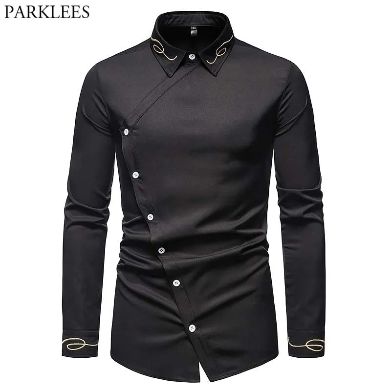 メンズ刺繍のドレスシャツスタイリッシュな長袖スリムフィットシャツ男性カジュアルなウェディングパーティーフェスティバル西カウボーイシャツ210522