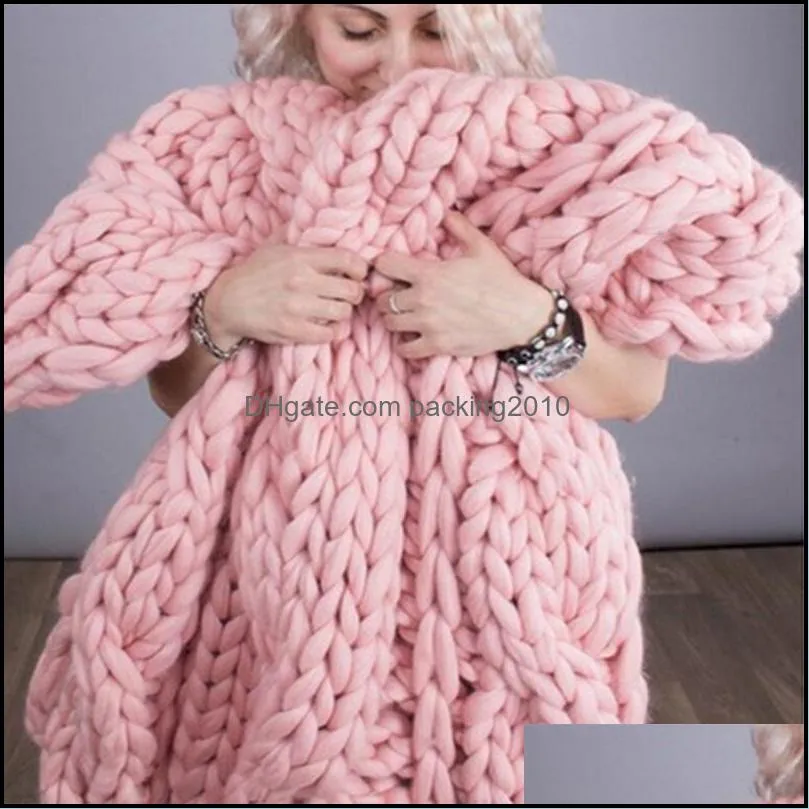 Fashion Hand Chunky Knitted Blanket Thick Yarn Wool-like Polyester Bulky Blankets Winter Soft Warm Throw Drop