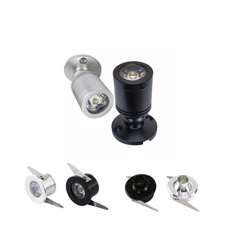 Downlights Mini LED Noir Argent Aluminium Bijoux Lumière Cabinet Lampe Plafond Spot Avec Pilote DC12V 1W Pur Blanc Chaud