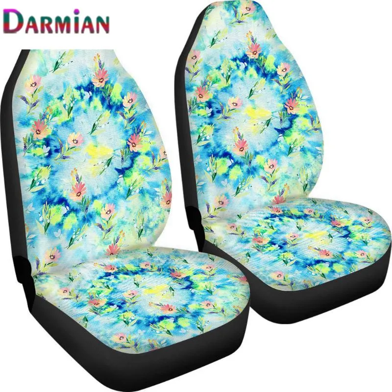 The Fashion Tie-Dye Print Dames Auto Seat Covers 2 Stks Kleurrijke Bloem Merk Design Floral Decor Chair