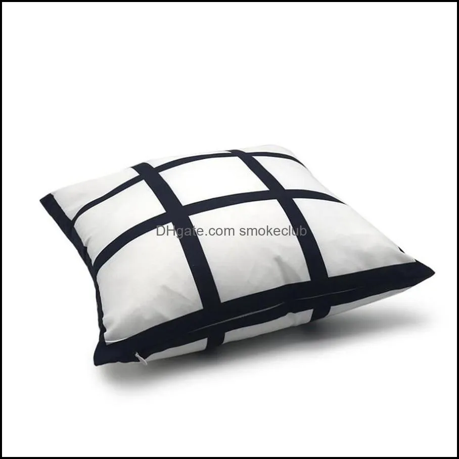40*40cm Blank Sublimation Pillow Case Black Grid Heat Transfer Throw Cushion Cover Peach Skin Velvet Home Sofa Pillowcases DDA846