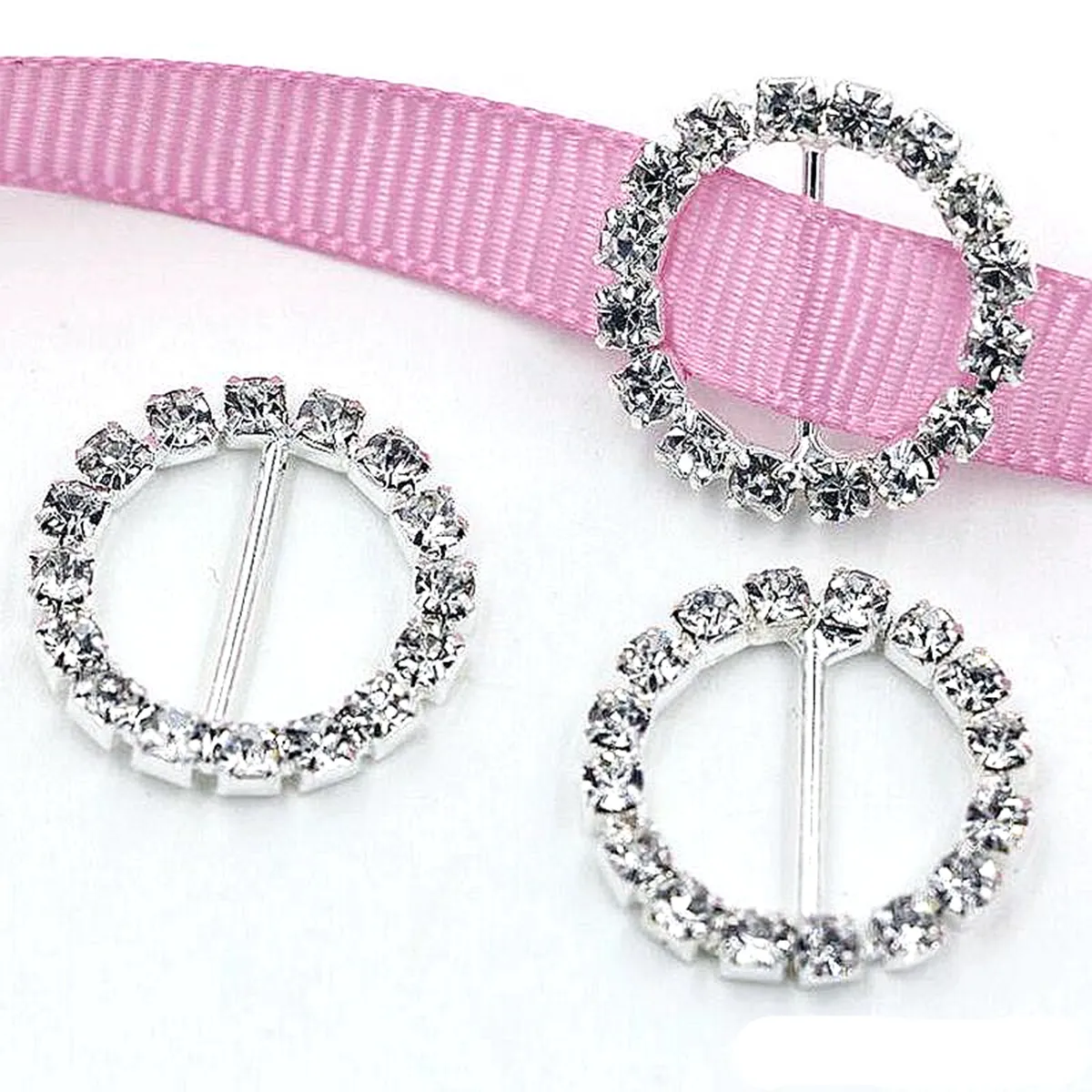 50 stks Ronde Crystal Rhinestone Gesples Componenten Lint Slider Sieraden Vindingen Bruiloft Uitnodigingen 20mm