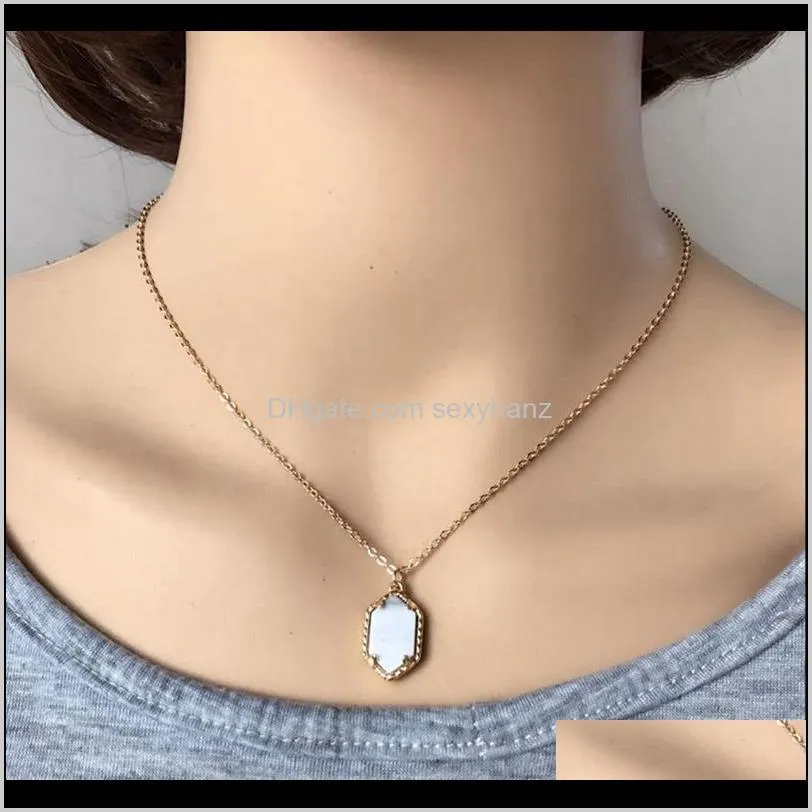 Natural Stone Pendants for Women Gold Plated Hexagon Natural Stone Necklace Druzy Stone Necklaces 10 Colors