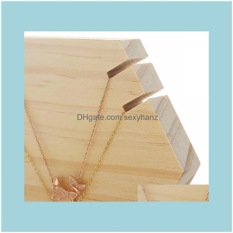 Wood Necklace Display Stand Hexagon Board Jewelry Holder For Show Hanging Long Retail Easel Pouches, Bags